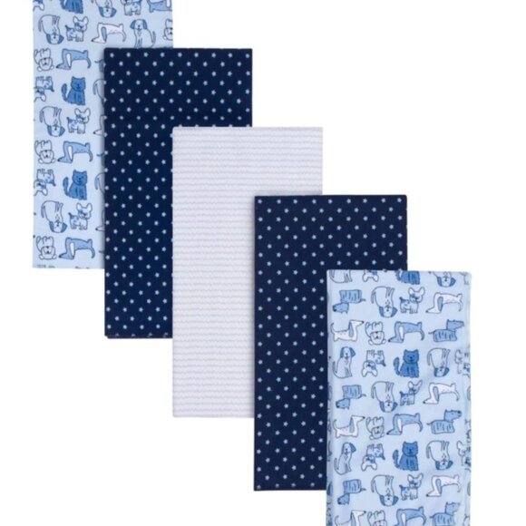 NWT Gerber Baby Boy Cotton Flannel Receiving Blanket 5-Pack Puppy Dog Blankets - Picture 1 of 4